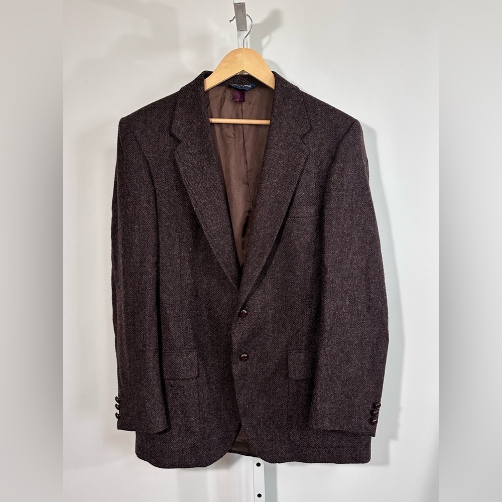 Vintage Wm. F. Farah Pure Wool Herringbone Blazer USA Made 42L